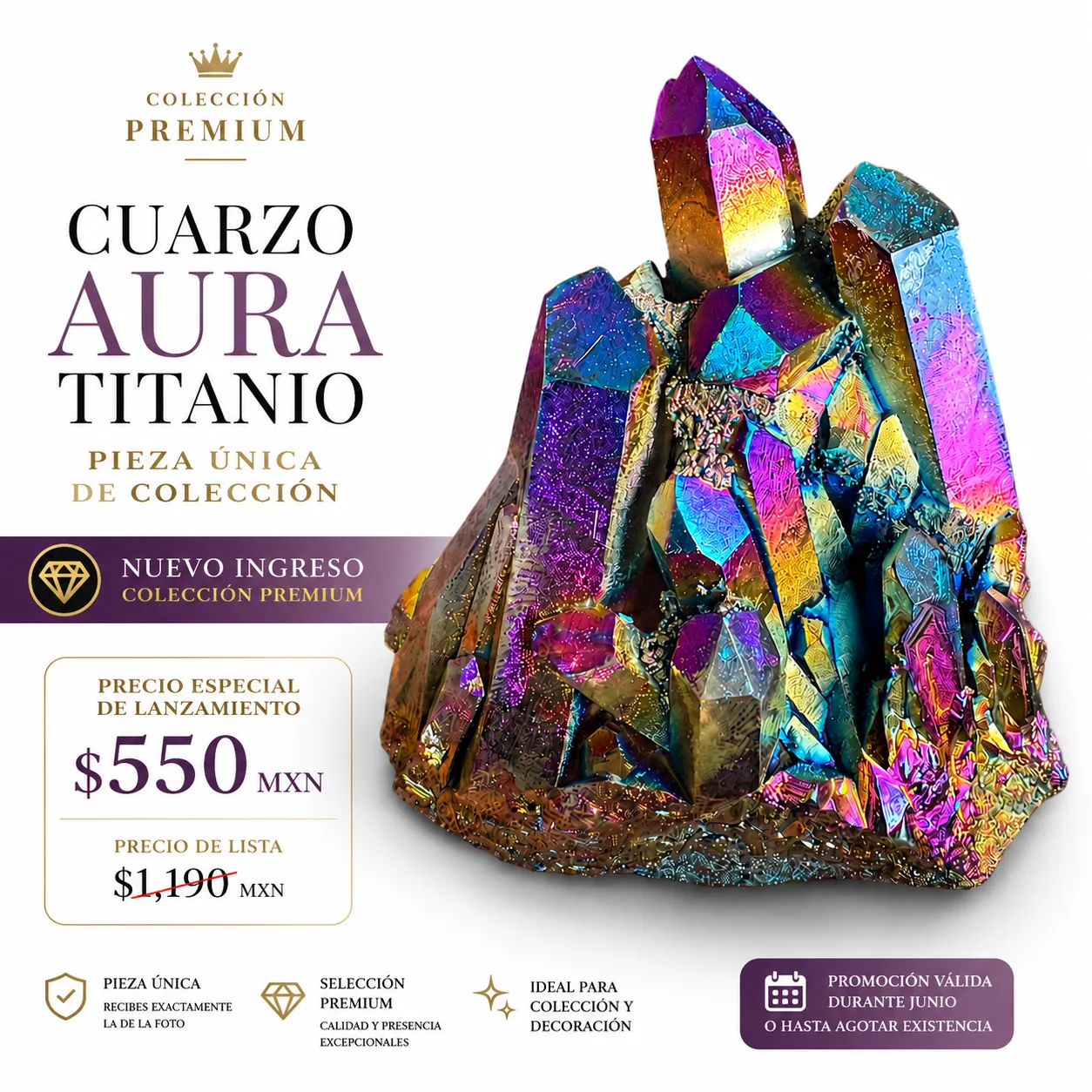 Cuarzo Aura Titanio Premium – Pieza Única de Colección