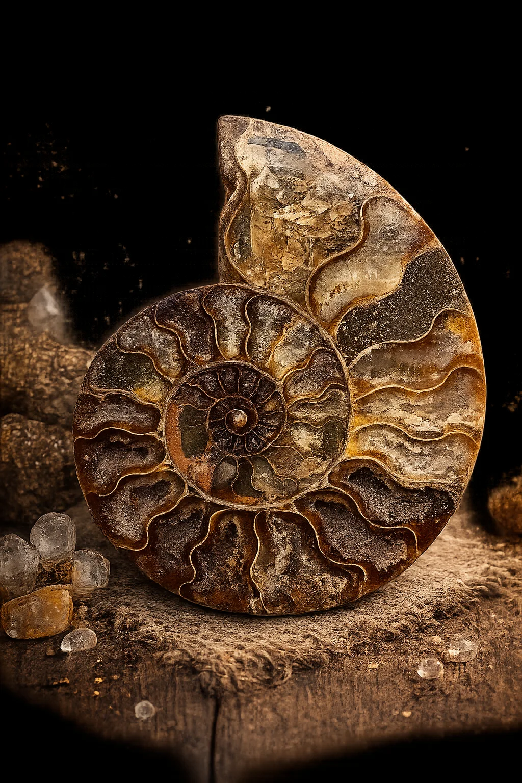 Amonite Seccionado Natural en 2 Mitades | 15 cm | Pieza de Colección con Bases de Exhibición