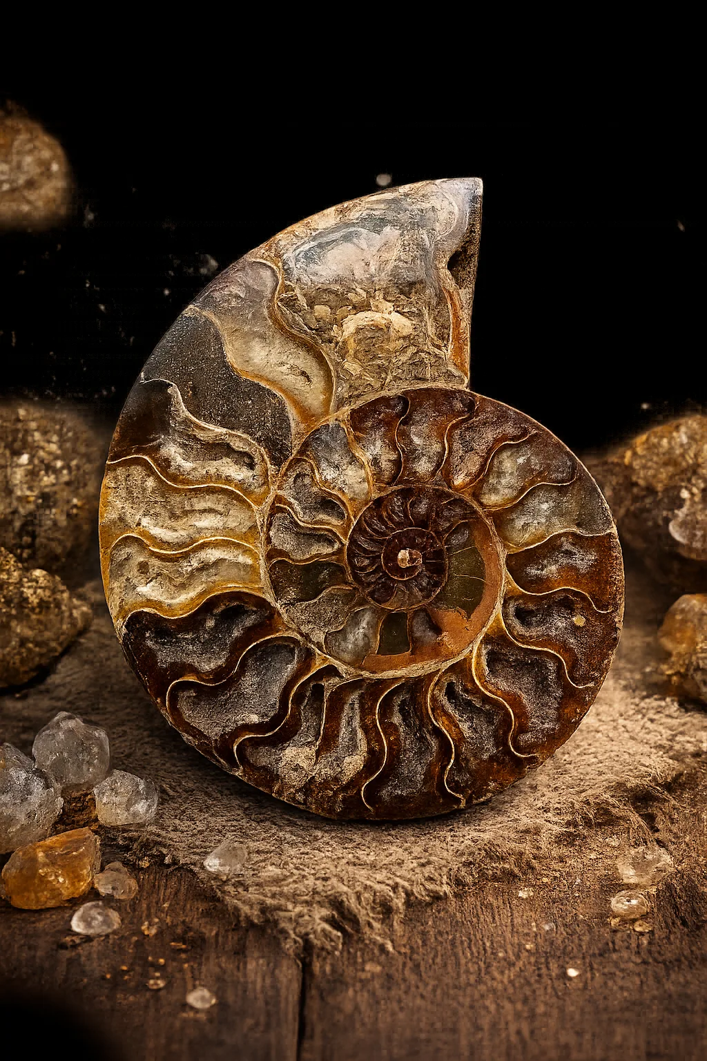 Amonite Seccionado Natural en 2 Mitades | 15 cm | Pieza de Colección con Bases de Exhibición