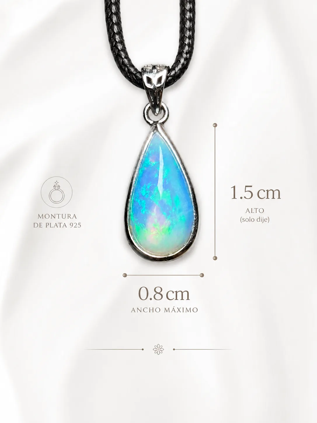 Dije de Ópalo Precioso Natural en Gota | Montado en Plata