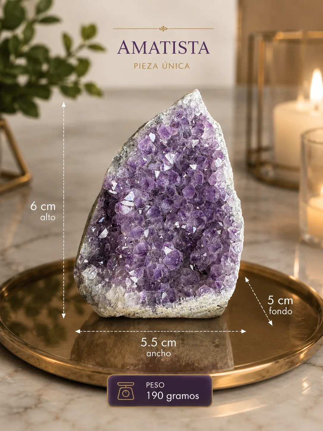 Drusa de Amatista Natural 6 cm | Cristales de Cuarzo Violeta | Pieza Única Cruzaley
