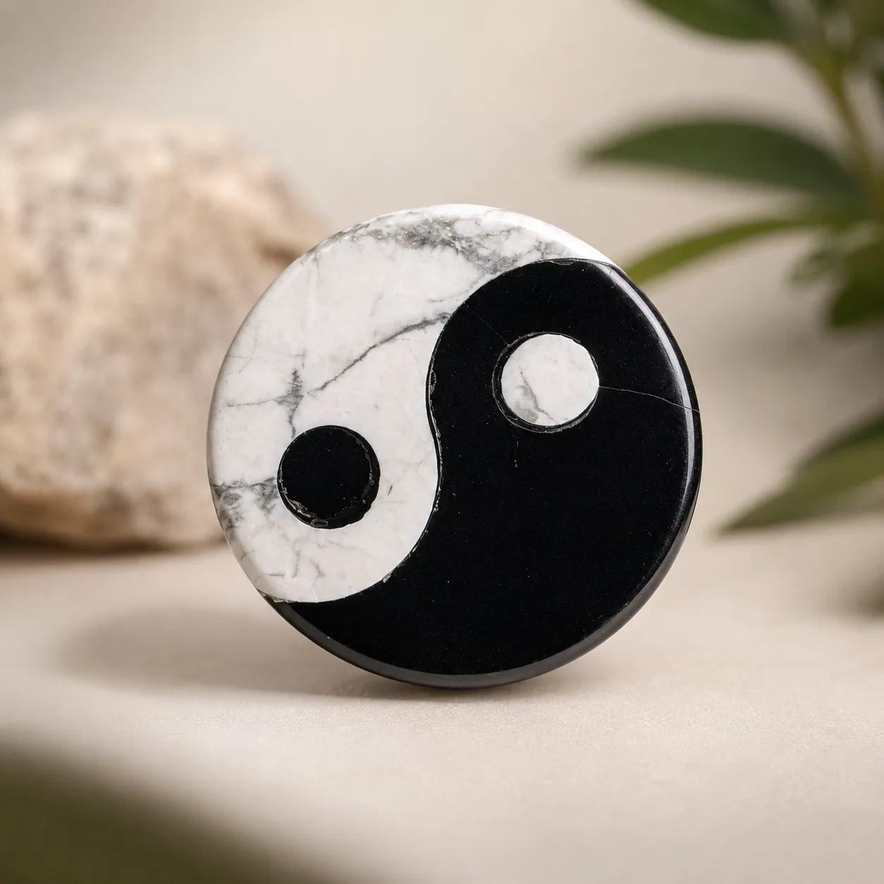 Moneda Yin Yang de Obsidiana y Howlita