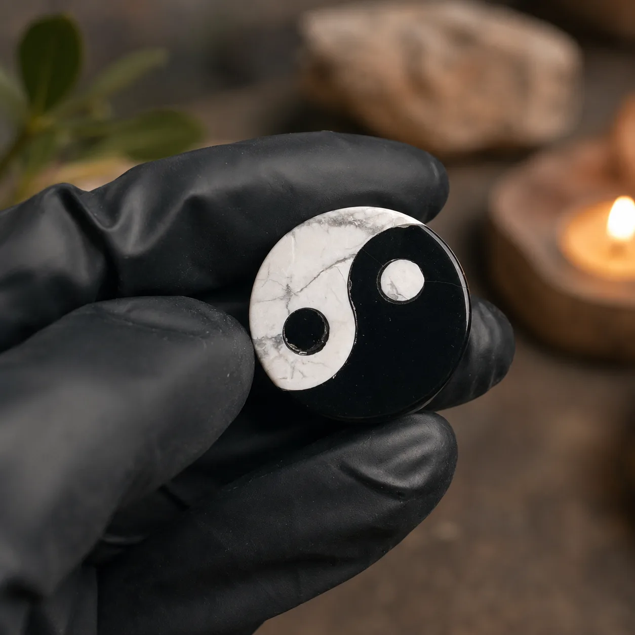 Moneda Yin Yang de Obsidiana y Howlita