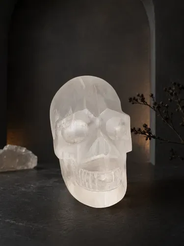 Cráneo De Cuarzo De Selenita Natural 7.5 Cm Premium Blanco